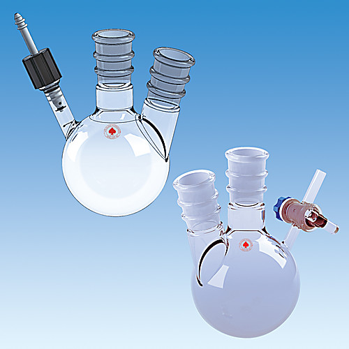 FLASK, ROUND BOTTOM, TWO NECKS, SIDE PORT, NO-AIR