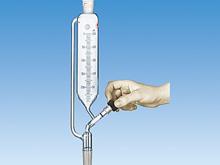 FUNNEL, PRESSURE EQUALING, GRADUATED, PTFE NEEDLE VALVE