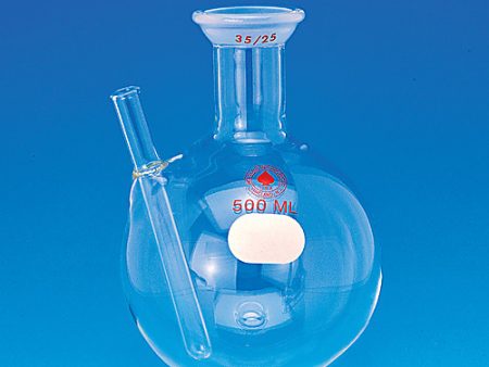 FLASK, ROUND BOTTOM, SINGLE NECK, BEADED TUBE WELL